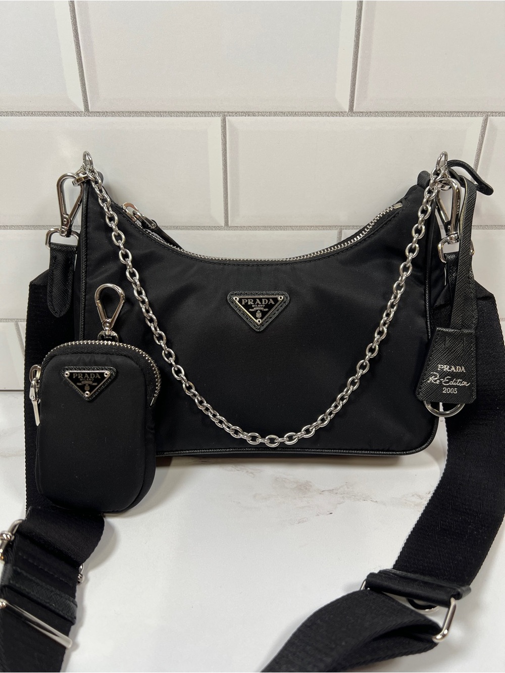 Prada Reedition Re Edition 2005 Nylon Renylon Chain Crossbody Shoulder Bag Purse